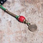 Buddha Stones 108 Beads Mala Ebony Wood Dzi Bead Copper Balance Tassel Bracelet Mala Bracelet BS 11