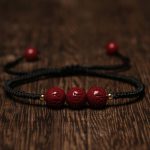 Buddha Stones Handmade Cinnabar Om Mani Padme Hum Engraved Beads Blessing Braided Bracelet Bracelet BS Black Rope(Wrist Circumference 14-17cm)