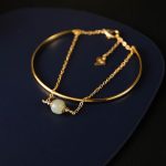 Buddha Stones Copper Plated Gold Hetian Jade Bead Luck Double Layer Bracelet Bangle Bracelet Bangle BS Hetian Jade One Bead(Wrist Circumference 14-15cm)