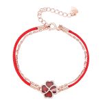 Buddha Stones 925 Sterling Silver Color-changing Four Leaf Clover Luck Protection Red String Bracelet Bracelet BS 7
