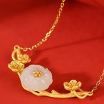 Buddha Stones 925 Sterling Silver Plated Gold Hetian Jade  Plum Blossom Luck Necklace Pendant Bracelet Bangle Ring Bracelet Necklaces & Pendants BS 4