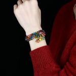 Buddha Stones Colorful Candy Agate Gold Swallowing Beast Family Strength Charm Triple Wrap Bracelet Bracelet BS 7