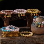 Buddha Stones Gold Swallowing Beast Family Pink Love Heart Luminous Fluorescent Liuli Glass Bead Bracelet Bracelet BS 23