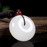 Buddha Stones Round Hetian White Jade Peace Buckle Blessing Necklace Pendant Necklaces & Pendants BS 4