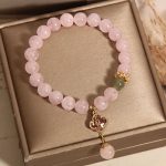 Buddha Stones Natural Pink Crystal Four Leaf Clover Soothing Bracelet Bracelet BS 5