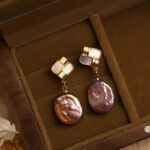 Buddha Stones 925 Sterling Silver Posts Copper Plated Gold Natural Baroque Pearl Healing Drop Earrings 5