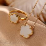 Buddha Stones 925 Sterling Silver Plated Gold Natural Hetian Jade Flower Luck Necklace Pendant Ring Set Bracelet Necklaces & Pendants BS 2Pcs Gold(Necklace&Ring)