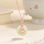 Buddha Stones 925 Sterling Silver Year of the Dragon Natural Hetian Jade Zircon Peace Buckle Protection Bracelet Necklace Pendant (Extra 30% Off | USE CODE: FS30) Bracelet Necklaces & Pendants BS Necklace