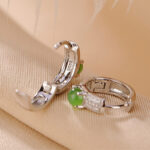 Buddha Stones 925 Sterling Silver Round Cyan Jade Success Stud Earrings Earrings BS 4