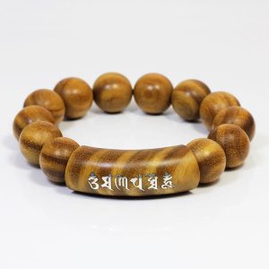 Buddha Stones 999 Sterling Silver Green Sandalwood Om Mani Padme Hum Dragon Phoenix Dharmachakra Inlaid Peace Bracelet Bracelet BS Om Mani Padme Hum 15mm