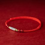 Buddha Stones 925 Sterling Silver Koi Fish Cinnabar Bead Wealth Handcrafted Braided Bracelet Anklet Bracelet Anklet BS 3