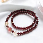 Buddha Stones 14K Gold Plated Natural Garnet Strawberry Quartz Stability Double Wrap Bracelet Bracelet BS 1
