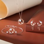 925 Sterling Silver Year of the Rabbit Moonstone Moon Flower Pattern Necklace Pendant Bracelet Earrings Necklaces & Pendants BS 2