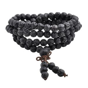 Buddha Stones Natural Lava Rock 108 Beads Protection Bracelet Mala Bracelet BS Lava Rock