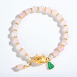 Buddha Stones Year Of The Dragon Natural Red Agate Pink Crystal Black Onyx Dumpling Luck Fu Character Bracelet Bracelet BS Pink Crystal(Soothing♥Warmth)(Wrist Circumference 14-16cm)