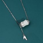 Buddha Stones 925 Sterling Silver 22K Gold Hetian White Jade Bamboo Leaf Luck Necklace Pendant Bracelet Bracelet Necklaces & Pendants BS 925 Sterling Silver Necklace