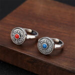 Buddha Stones Tibetan Om Mani Padme Hum Peace Rotatable Ring Ring BS main