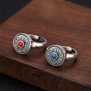 Buddha Stones Tibetan Om Mani Padme Hum Peace Rotatable Ring Ring BS main
