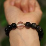 Buddha Stones Natural Silver Sheen Obsidian Pink Crystal White Crystal Protection Yin Yang Color Couple Bracelet Bracelet BS 10mm Silver Sheen Obsidian&White Crystal