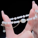 Buddha Stones Tianshan White Jade Bamboo Pattern Luck Blessing Bracelet 11