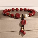 Buddha Stones Natural Cinnabar Peace Buckle Copper Coin Charm Blessing Bracelet Bracelet BS 2