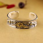Buddha Stones 925 Sterling Silver Lotus Flower Calm Bracelet Adjustable Bangle Bracelet BS 7
