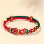 Buddha Stones Handmade Peach Blossom Knot Eight Thread Peace Knot Luck Protection Bracelet Bracelet BS Red Green(Wrist Circumference 15-19cm)