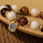 Buddha Stones Tibetan Zakiram Goddess of Wealth Charm Liuli Glass Incense Ash Porcelain Bead Protection Bracelet Bracelet BS 7