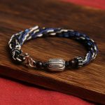 Buddha Stones 925 Sterling Silver Koi Fish Wealth Reincarnation Knot Braid String Bracelet Bracelet BS 1