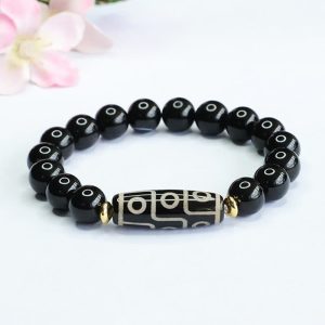 Buddha Stones Tibetan Nine-Eye Dzi Bead Black Onyx Power Bracelet Bracelet BS Nine-Eye Dzi Bead(Wealth♥Protection)