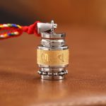 Buddha Stones Tibet Om Mani Padme Hum Shurangama Mantra Titanium Steel Wisdom Amulet Necklace Pendant Necklaces & Pendants BS 1.2cm*1.8cm Gold Colorful String