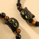 Buddha Stones Cute Ebony Wood Cat Head Pattern Peace Bracelet Bracelet BS 7