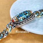 Buddha Stones Tibetan Nine-Eye Dzi Bead Om Mani Padme Hum Turquoise Protection Rotatable Bracelet Bracelet BS 1