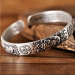 Buddha Stones Tibetan PiXiu Heart Sutra Coin White Copper Wealth Bracelet Adjustable Bangle Bracelet BS 2