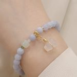 Buddha Stones Natural Aquamarine Chalcedony Serenity Rabbit Gourd Cat Charm Bracelet Bracelet BS Aquamarine Chalcedony Gourd