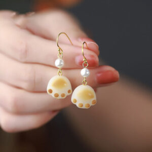 Buddha Stones Bodhi Seed Lovely Cat Paw Claw Peace Dangle Drop Earrings Earrings BS Bodhi Seed (Wisdom♥Keep away evil spirits)