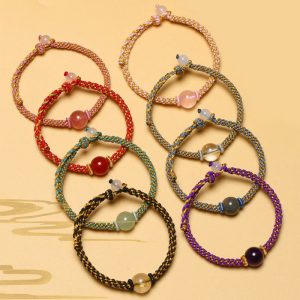 Buddha Stones Handmade Red Agate Amethyst Golden Rutilated Quartz Pink Crystal Bead Calm Braided Bracelet Bracelet BS main