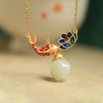 Buddha Stones 925 Sterling Silver White Jade Koi Fish Lotus Protection Necklace Pendant Necklaces & Pendants BS 1