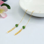 Buddha Stones 925 Sterling Silver Natural Hetian Cyan Jade Bead Luck Phoenix Tail Drop Earrings Earrings BS 2