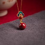 Buddha Stones 925 Sterling Silver Plated Gold Cinnabar Red Agate Blessing Necklace Pendant Earrings Ring Set Bracelet Necklaces & Pendants BS 4