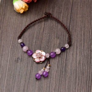 Buddha Stones Natural Amethyst Rose Quartz Crystal Charm Lucky Healing Anklet Anklet BS Amethyst(Inner Peace♥Healing)