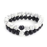 Buddha Stones 2pcs Natural Frosted Stone White Turquoise Bead Couple Bracelet Bracelet BS Frosted Stone&White Turquoise