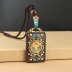 Buddha Stones Tibet God of Wealth Thangka Ebony Peace Necklace Pendant Necklaces & Pendants BS 10