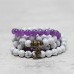 Buddha Stones 108 Mala Beads Amethyst White Turquoise OM Healing Meditation Energy Bracelet Bracelet BS 3