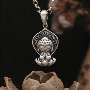 Buddha Stones 999 Sterling Silver Meditation Buddha Lotus Serenity Necklace Pendant Necklaces & Pendants BS Buddha Symbol(Compassion♥Serenity)