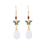 Buddha Stones FengShui White Jade Luck Drop Earrings Earrings BS 7