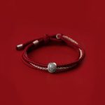 Buddha Stones 925 Sterling Silver Tibetan Zakiram Goddess of Wealth Luck Rope Bracelet Bracelet BS Dark Red Beige Rope(Wrist Circumference 15-18cm)