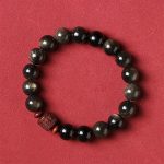 Buddha Stones Natural Gold Sheen Obsidian Rainbow Obsidian Om Mani Padme Hum Fu Character Healing Bracelet Bracelet BS 2