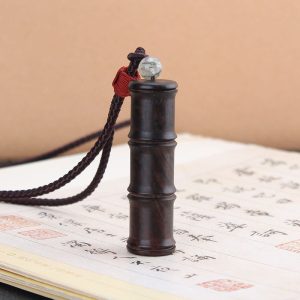 Buddha Stones Ebony Wood Bamboo Pattern Ghau Prayer Box Peace Necklace Pendant Necklaces & Pendants BS Bamboo(Thick Rope)