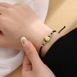 Buddha Stones Lucky Money Bag Fu Character Jade Bead Luck Braided Bracelet Bracelet BS Black Rope Bracelet(Wrist Circumference 14-16cm)